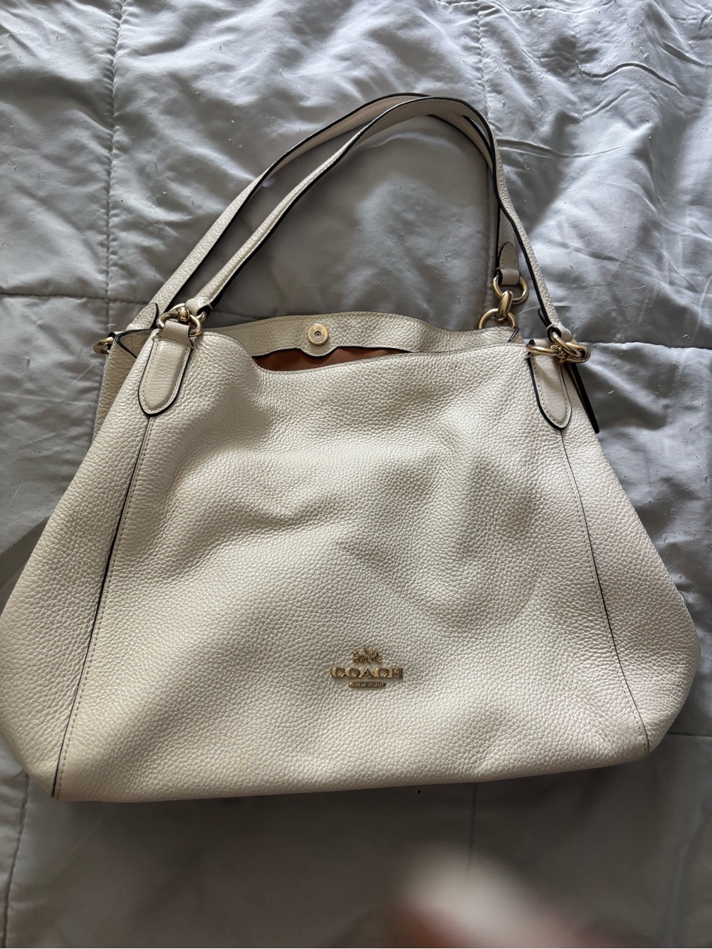 Coach Ivory Pebbled Leather Shoulder Bag with Gold Hardware